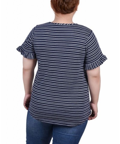 Plus Size Short Bell Sleeve Top Navy Double Stripe $11.04 Tops