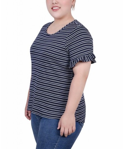 Plus Size Short Bell Sleeve Top Navy Double Stripe $11.04 Tops