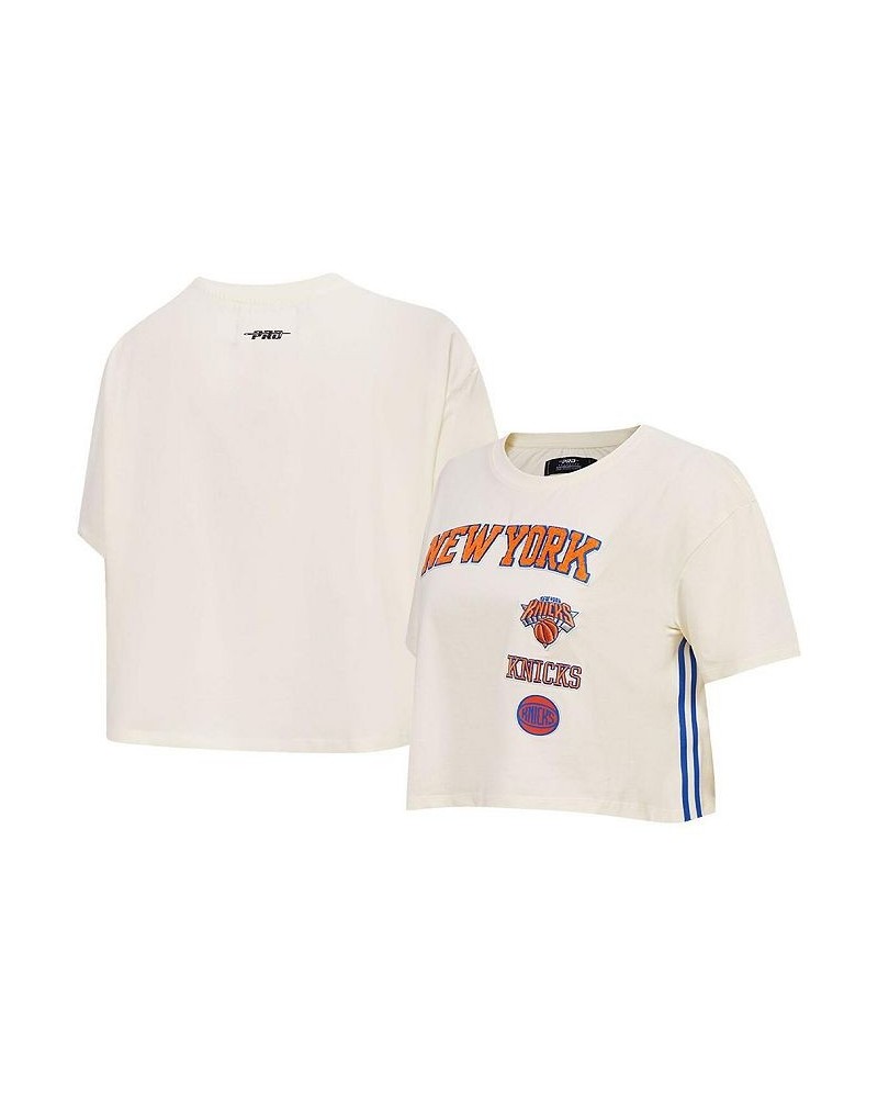 Women's Cream New York Knicks Retro Classic Cropped Boxy T-shirt Cream $29.69 Tops