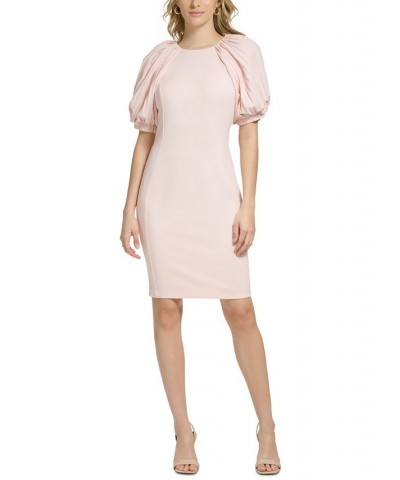 Women's Pleated Puff-Sleeve Sheath Dress Petal $56.16 Dresses