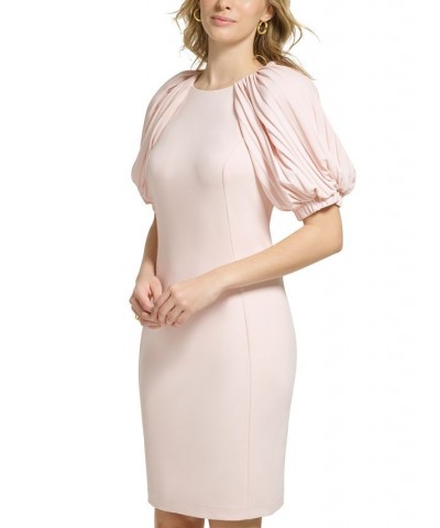 Women's Pleated Puff-Sleeve Sheath Dress Petal $56.16 Dresses