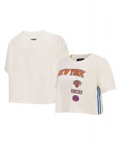 Women's Cream New York Knicks Retro Classic Cropped Boxy T-shirt Cream $29.69 Tops