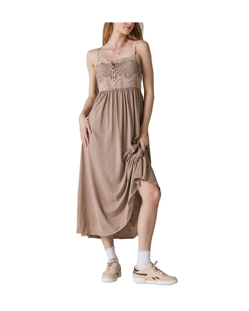 Women's Lace Button-Front Midi Dress Tan/Beige $54.21 Dresses