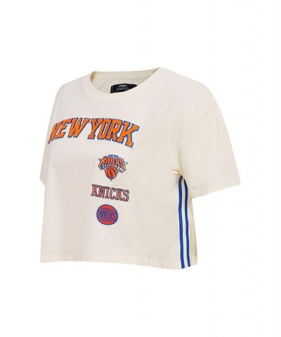 Women's Cream New York Knicks Retro Classic Cropped Boxy T-shirt Cream $29.69 Tops