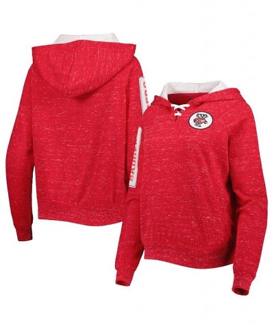 Women's Red Wisconsin Badgers The Devil Speckle Lace-Placket Raglan Pullover Hoodie Red $27.30 Sweatshirts