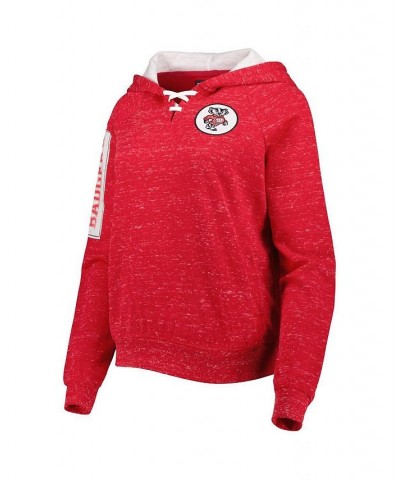 Women's Red Wisconsin Badgers The Devil Speckle Lace-Placket Raglan Pullover Hoodie Red $27.30 Sweatshirts