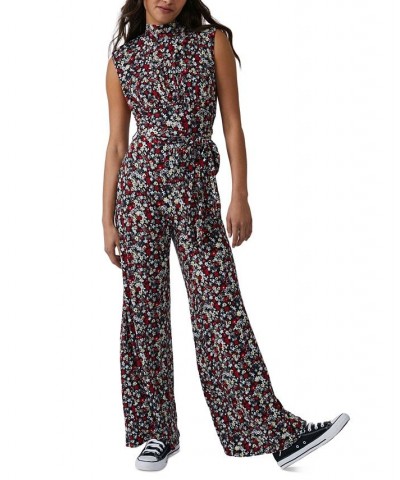 Women's Vibe Check Printed Mock-Neck Jumpsuit Black $55.30 Pants