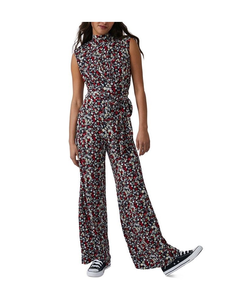 Women's Vibe Check Printed Mock-Neck Jumpsuit Black $55.30 Pants