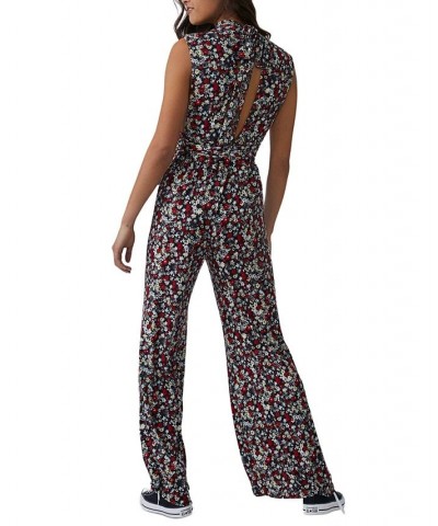 Women's Vibe Check Printed Mock-Neck Jumpsuit Black $55.30 Pants