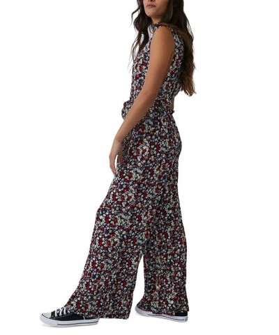 Women's Vibe Check Printed Mock-Neck Jumpsuit Black $55.30 Pants