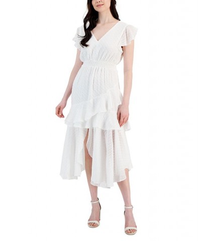 Women's Clip Dot Asymmetrical Hem Smocked-Waist Dress Dutch White $68.54 Dresses