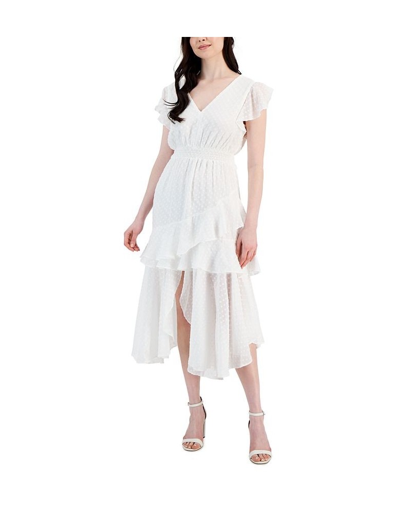 Women's Clip Dot Asymmetrical Hem Smocked-Waist Dress Dutch White $68.54 Dresses