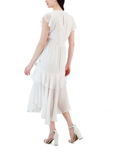 Women's Clip Dot Asymmetrical Hem Smocked-Waist Dress Dutch White $68.54 Dresses