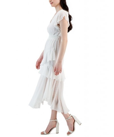 Women's Clip Dot Asymmetrical Hem Smocked-Waist Dress Dutch White $68.54 Dresses