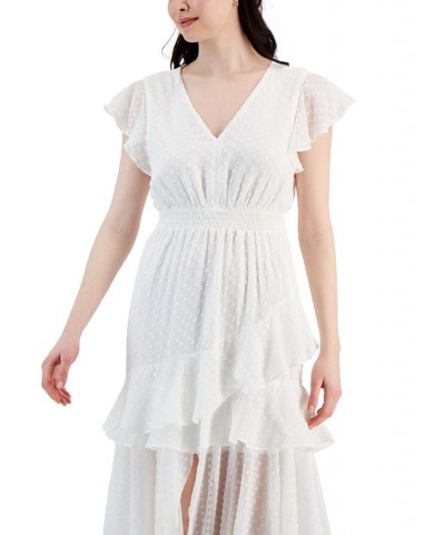 Women's Clip Dot Asymmetrical Hem Smocked-Waist Dress Dutch White $68.54 Dresses