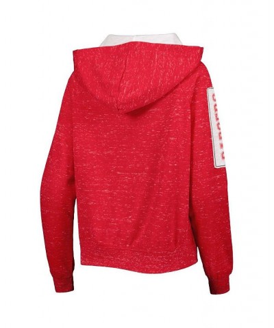 Women's Red Wisconsin Badgers The Devil Speckle Lace-Placket Raglan Pullover Hoodie Red $27.30 Sweatshirts