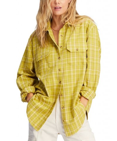 Juniors' So Stoked Button-Up Shirt Green Envy $25.01 Tops