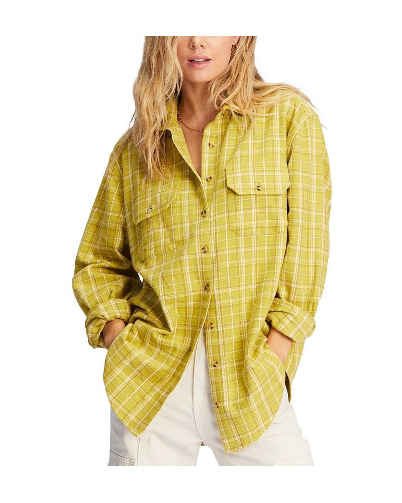 Juniors' So Stoked Button-Up Shirt Green Envy $25.01 Tops