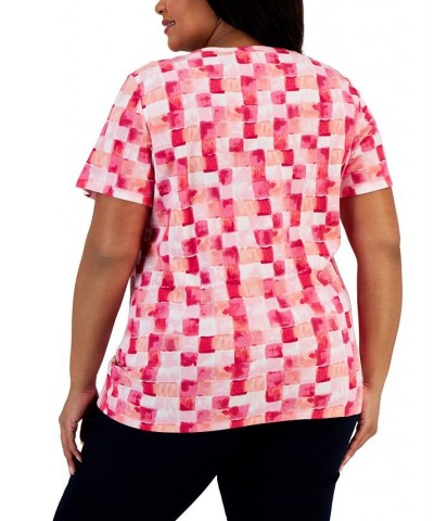 Plus Size Brushy Tile Printed Henley Top Steel Rose $8.79 Tops