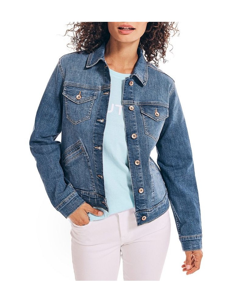 Women's True Flex Utility Denim Jacket Blue Wash $24.09 Jackets