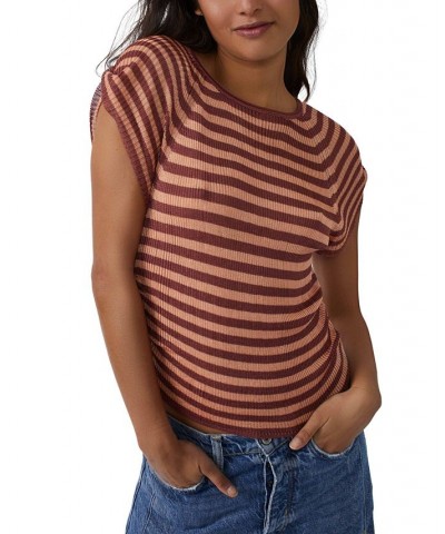 Women's Slinky Ribbed Baby T-Shirt Red $38.72 Sweaters