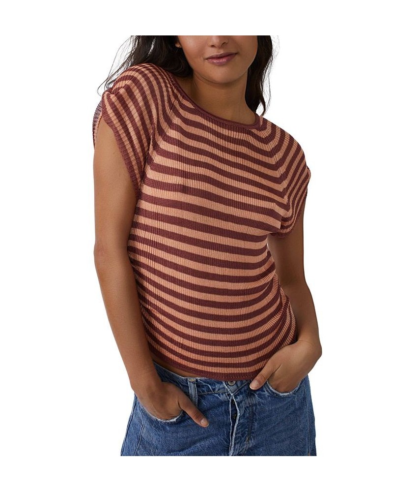 Women's Slinky Ribbed Baby T-Shirt Red $38.72 Sweaters