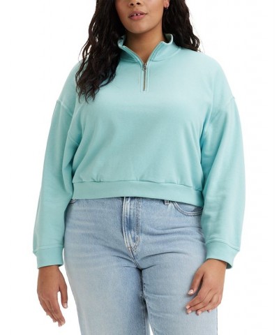 Trendy Plus Size Cosmo 1/4-Zip Long-Sleeve Sweatshirt Porecelain Blue $24.00 Sweatshirts