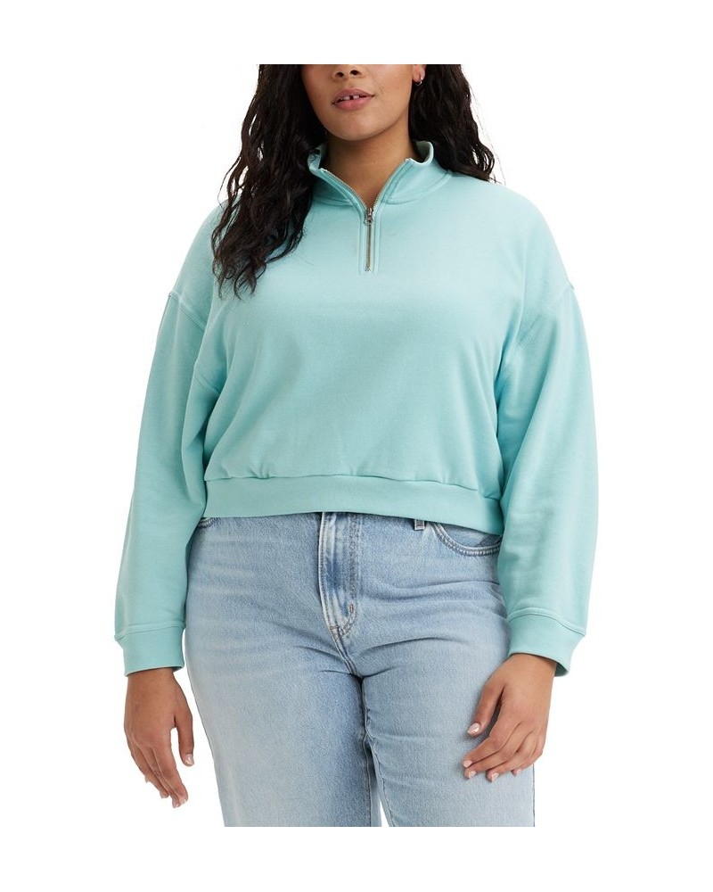 Trendy Plus Size Cosmo 1/4-Zip Long-Sleeve Sweatshirt Porecelain Blue $24.00 Sweatshirts