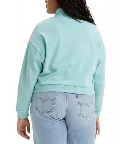 Trendy Plus Size Cosmo 1/4-Zip Long-Sleeve Sweatshirt Porecelain Blue $24.00 Sweatshirts