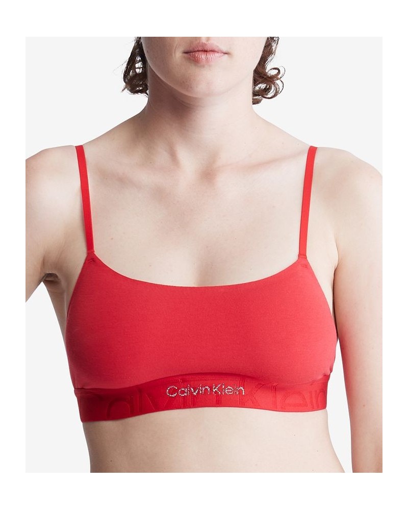 Women's Embossed Icon Holiday Unlined Bralette QF7052 Exact Red $12.04 Bras