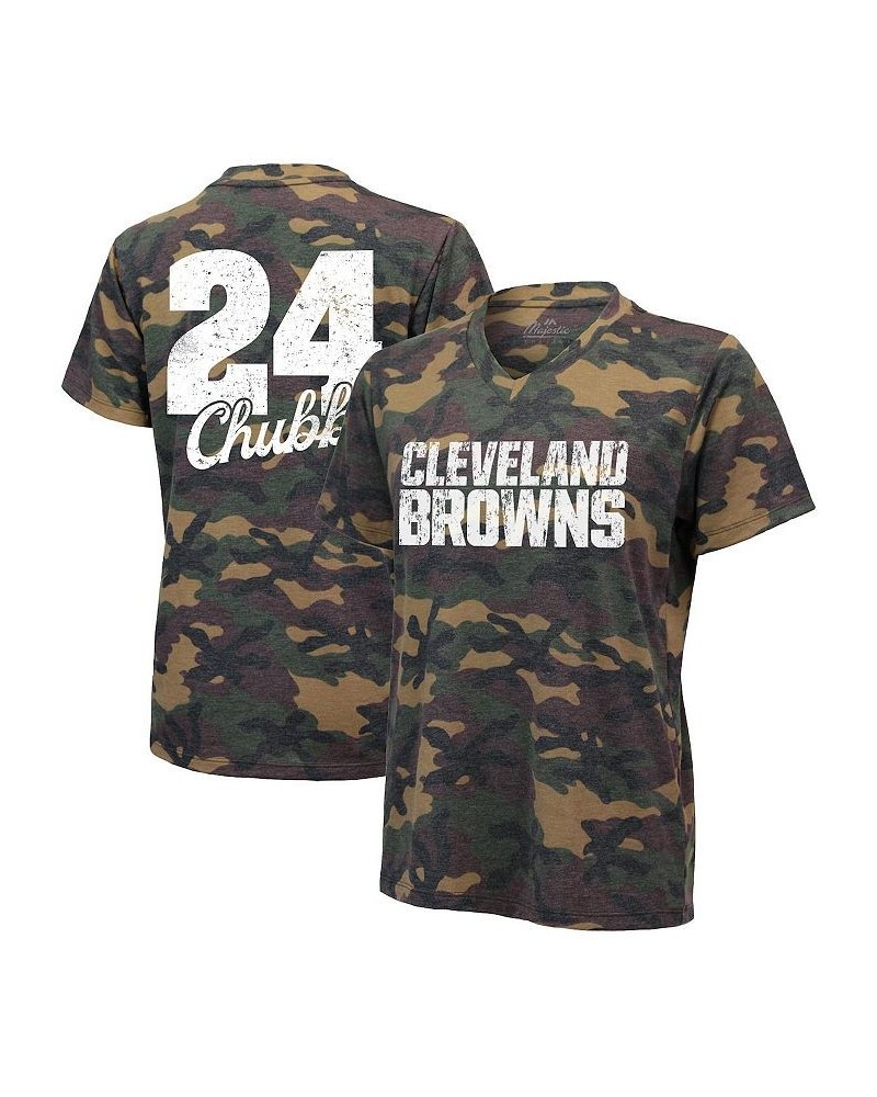 Women's Nick Chubb Camo Cleveland Browns Name and Number V-Neck T-shirt Camo $24.75 Tops