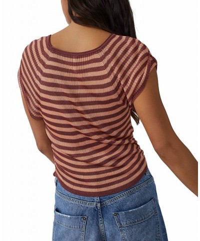 Women's Slinky Ribbed Baby T-Shirt Red $38.72 Sweaters