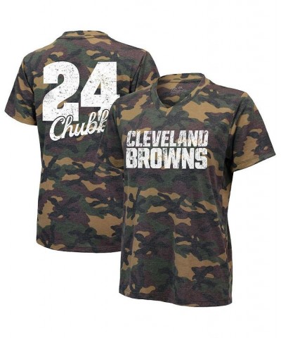 Women's Nick Chubb Camo Cleveland Browns Name and Number V-Neck T-shirt Camo $24.75 Tops