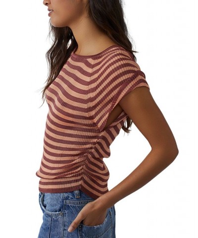 Women's Slinky Ribbed Baby T-Shirt Red $38.72 Sweaters