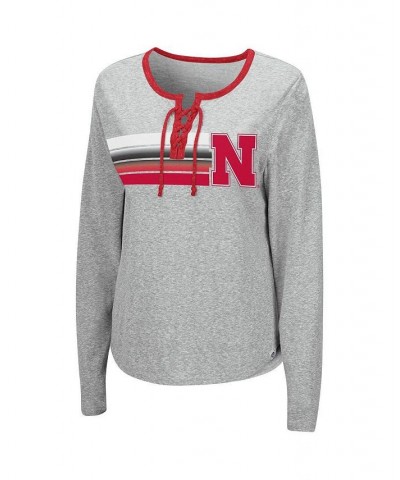 Women's Heathered Gray Nebraska Huskers Sundial Tri-Blend Long Sleeve Lace-Up T-shirt Heathered Gray $26.99 Tops