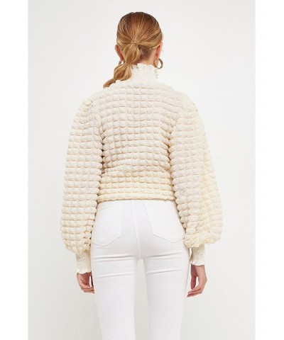 Women's Textured Smock Neck Blouse Ivory $39.00 Tops