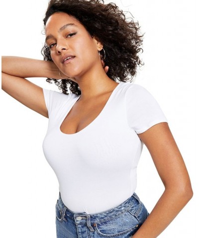 Short Sleeve Jersey Scoop-Neck Bodysuit White $12.13 Tops