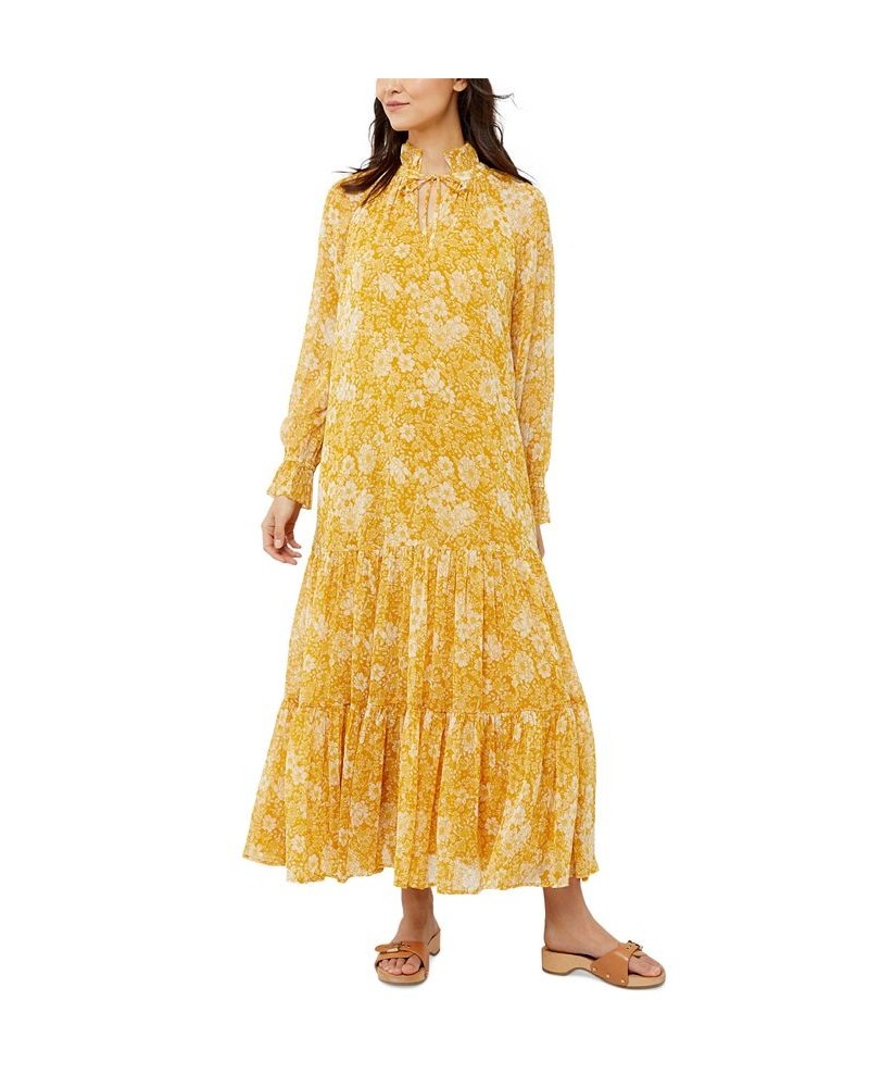 Floral Crinkle Chiffon Maxi Maternity Dress Yellow $56.00 Dresses