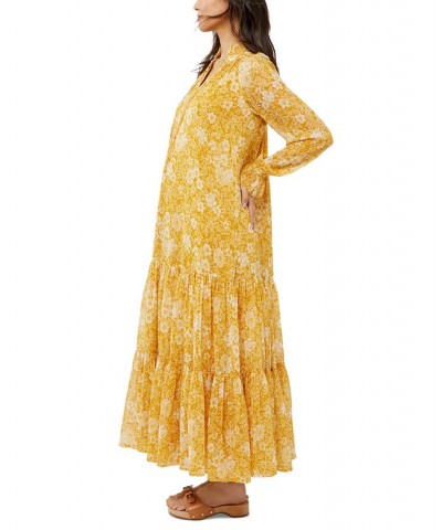 Floral Crinkle Chiffon Maxi Maternity Dress Yellow $56.00 Dresses