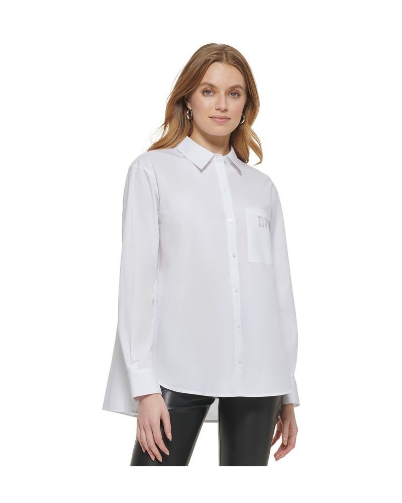 Women's Oversized Button-Front Shirt White $39.60 Tops