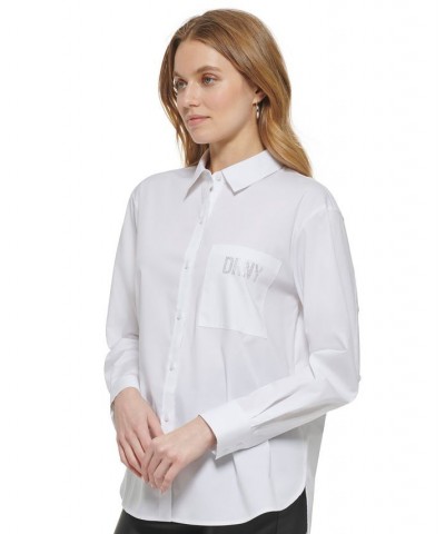 Women's Oversized Button-Front Shirt White $39.60 Tops