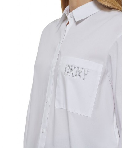 Women's Oversized Button-Front Shirt White $39.60 Tops