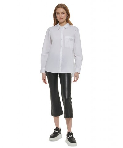 Women's Oversized Button-Front Shirt White $39.60 Tops