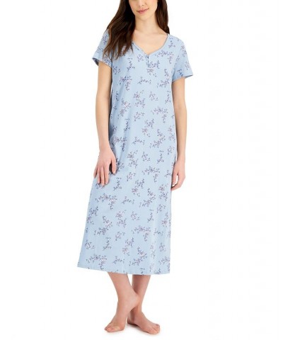 Women's Short Sleeve Cotton Essentials Printed Midi Nightgown Rain Dance Floral $9.84 Sleepwear