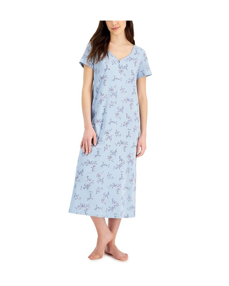 Women's Short Sleeve Cotton Essentials Printed Midi Nightgown Rain Dance Floral $9.84 Sleepwear