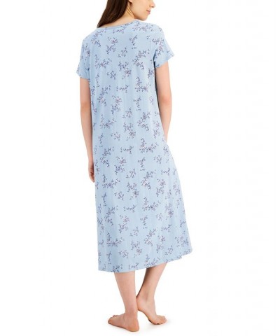 Women's Short Sleeve Cotton Essentials Printed Midi Nightgown Rain Dance Floral $9.84 Sleepwear