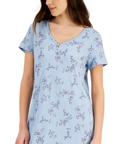 Women's Short Sleeve Cotton Essentials Printed Midi Nightgown Rain Dance Floral $9.84 Sleepwear