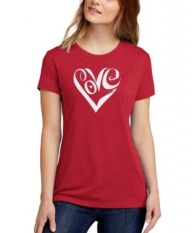 Women's Premium Blend Word Art Script Love Heart T-shirt Red $18.86 Tops