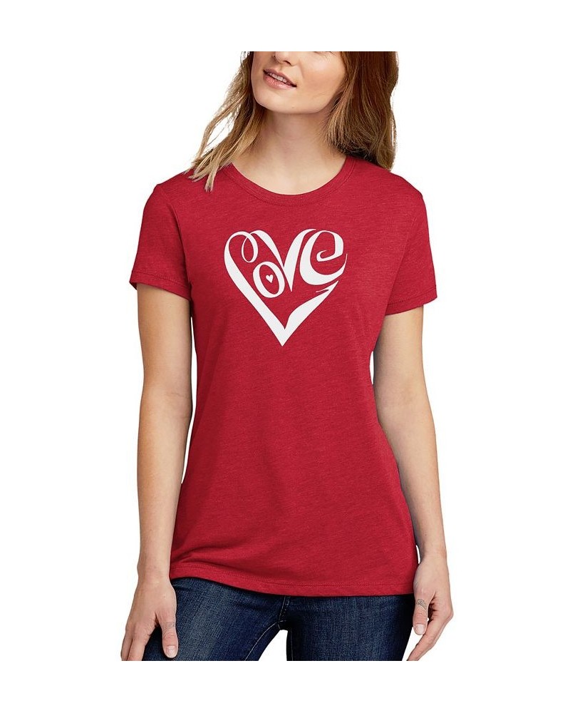 Women's Premium Blend Word Art Script Love Heart T-shirt Red $18.86 Tops