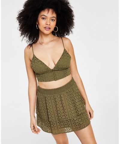 Women's Eyelet Crop Top Green $9.43 Tops